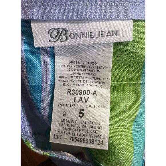 Bonnie Jean Girls Pastel Striped Fit & Flare Dress Lavender Green Blue Size 5 - Picture 8 of 9